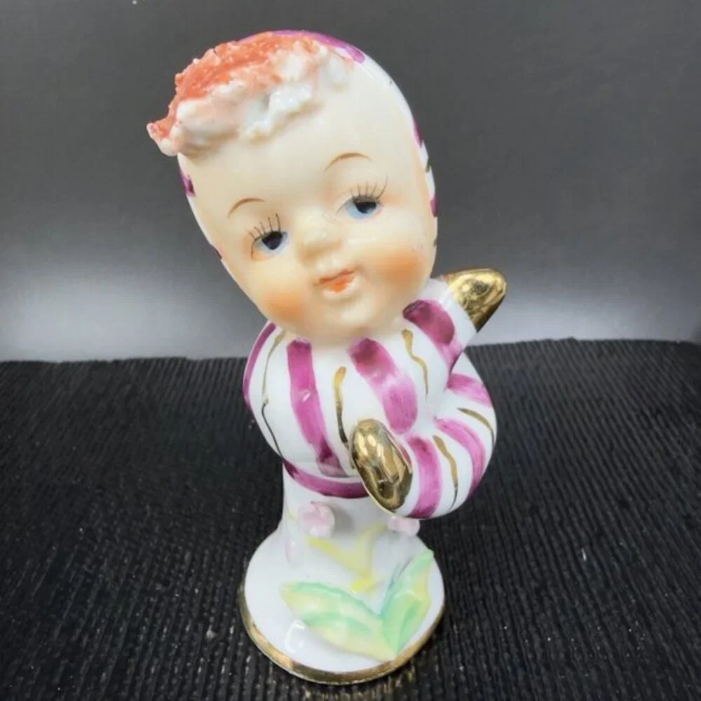 1960s Ucagco Tulip Flower Candy Cane Kids Baby Single Shaker Porcelain Japan VTG